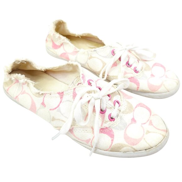 Women's Coach Pink & Cream Monogram Canvas Sneakers - Picture 2 of 7